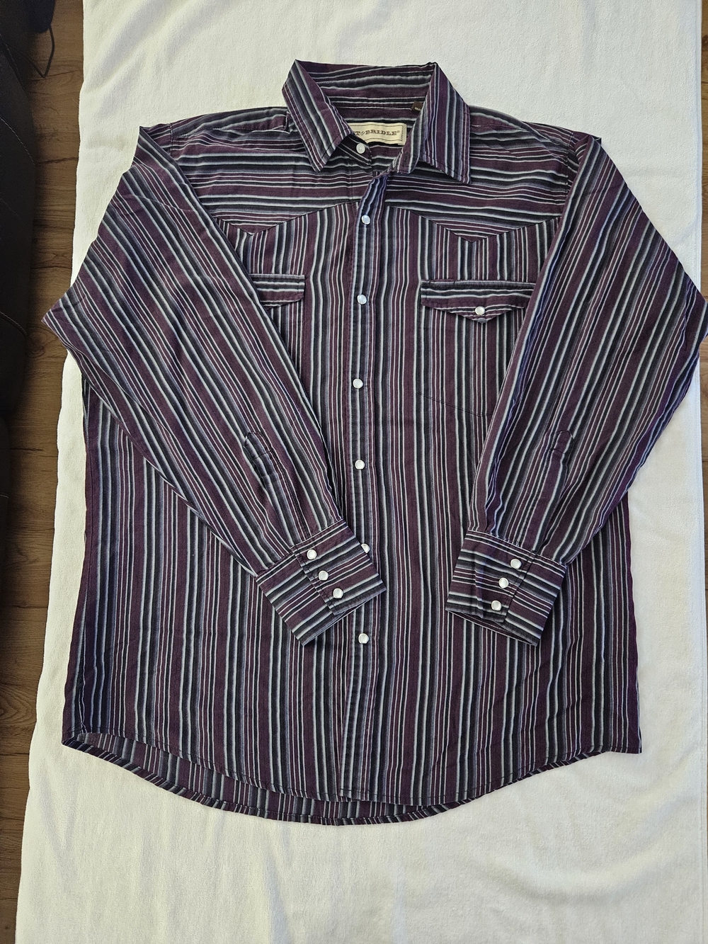 Bit & Bridle Long Sleeve Pearl Snap Western Shirt Striped Maroon Large